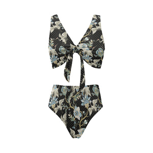 Japanese crane ornament elements Chest Bowknot High Waisted Bikini Swimsuit