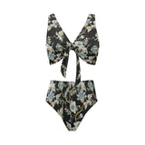 Japanese crane ornament elements Chest Bowknot High Waisted Bikini Swimsuit