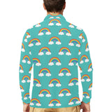 Rainbow pattern green background Men's Long Sleeve Polo Shirt