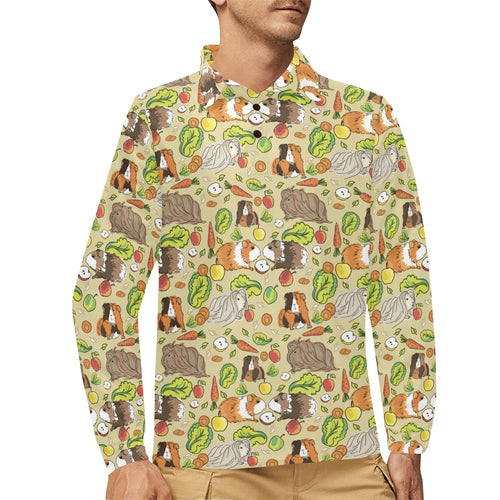 Guinea Pig Pattern Print Design 04 Men's Long Sleeve Polo Shirt