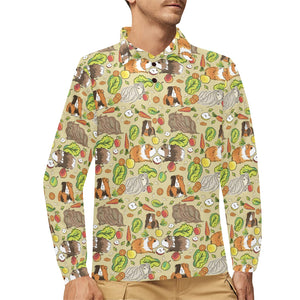 Guinea Pig Pattern Print Design 04 Men's Long Sleeve Polo Shirt