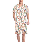 Peacock tropical flower pattern Men's V-Neck Short Pajama Set