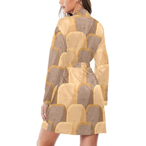 Bread Toast Pattern Print Design 04 Women's Long Sleeve Belted Night Robe