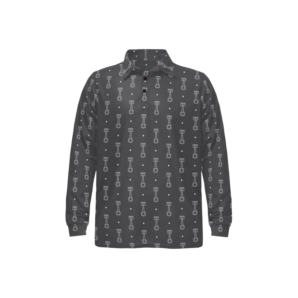Engine Piston Black Background Pattern Design 02 Men's Long Sleeve Polo Shirt