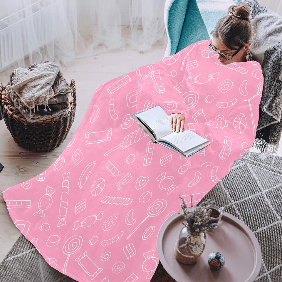 Sweet candy pink background Blanket Robe with Sleeves