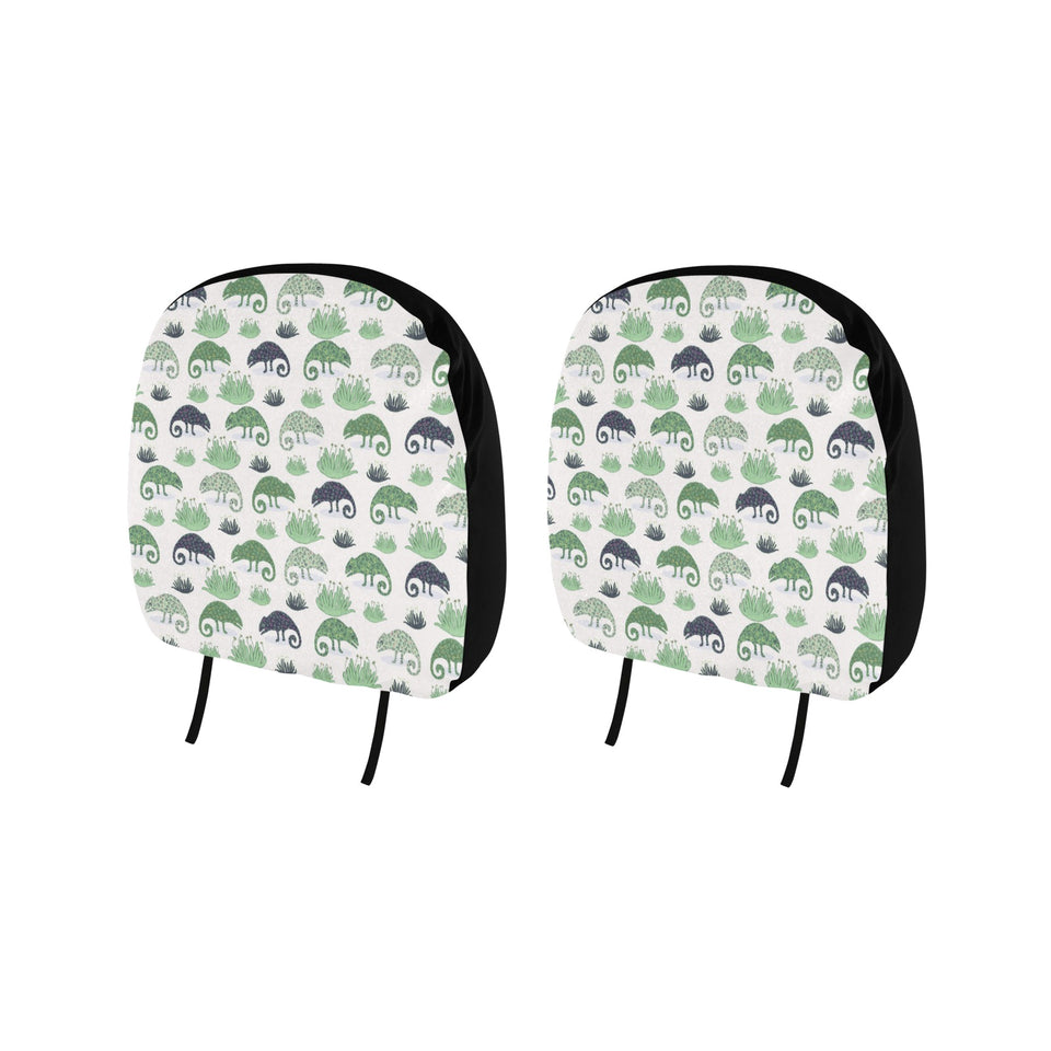 Chameleon lizard succulent plant pattern Car Headrest Cover