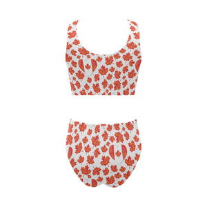 Canada Pattern Print Design 02 Chest Bowknot High Waisted Bikini Swimsuit