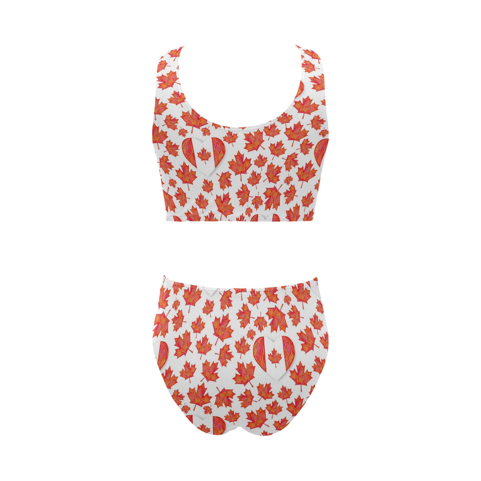 Canada Pattern Print Design 02 Chest Bowknot High Waisted Bikini Swimsuit