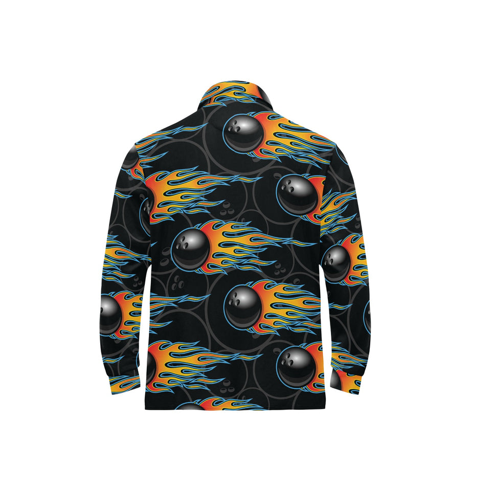 Bowling balls flame pattern Men's Long Sleeve Polo Shirt