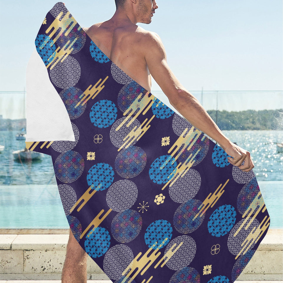 Blue japanese pattern cloud wave flower Beach Towel