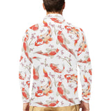 Watercolor Koi Fish Carp Fish pattern Men's Long Sleeve Polo Shirt