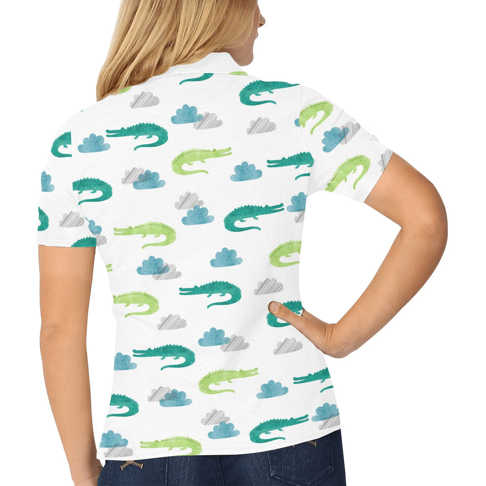 watercolor crocodile pattern Women's All Over Print Polo Shirt