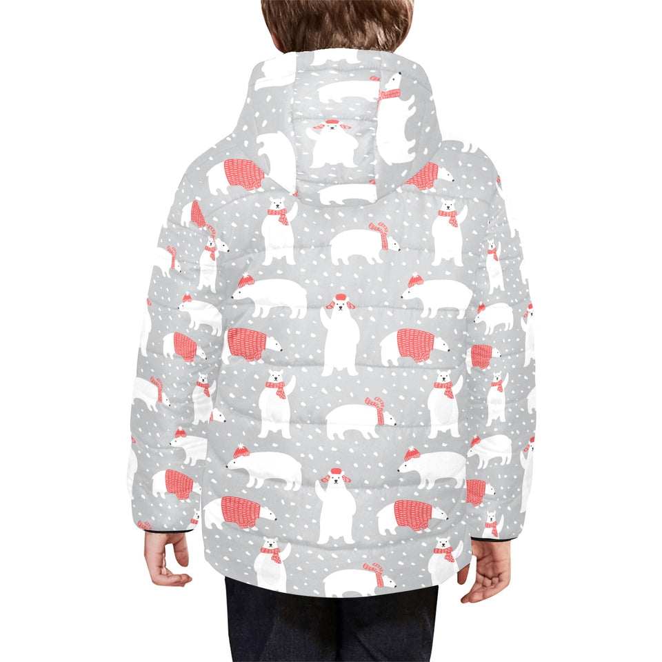Cute polar bear christmas snow pattern Kids' Boys' Girls' Padded Hooded Jacket