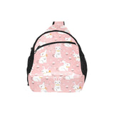 Cute white rabbit flower pink background All Over Print Chest Bag