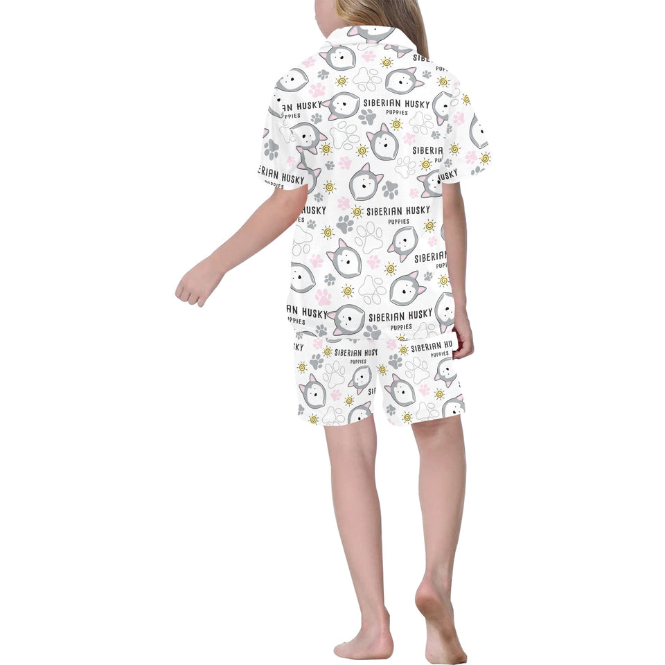 Siberian Husky design pattern Kids' Boys' Girls' V-Neck Short Pajama Set