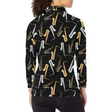 saxophone design pattern Women's Long Sleeve Polo Shirt