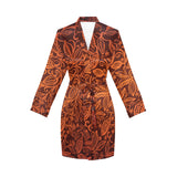 cacao beans tribal polynesian pattern Women's Long Sleeve Belted Night Robe