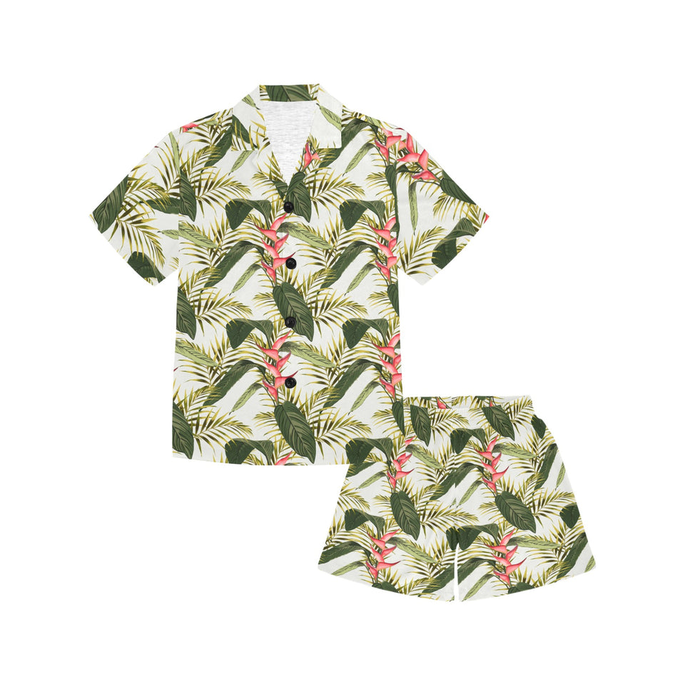 heliconia pattern Kids' Boys' Girls' V-Neck Short Pajama Set