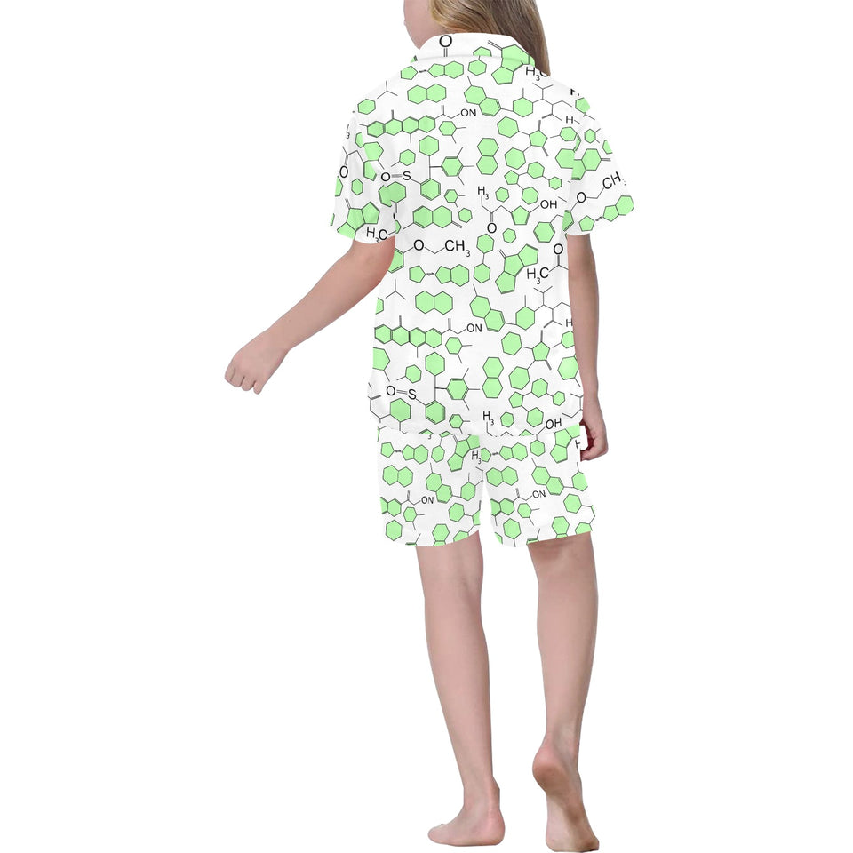 Chemistry Periodic Table Pattern Print Design 03 Kids' Boys' Girls' V-Neck Short Pajama Set