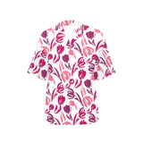 pink sketch tulip pattern Women's All Over Print Hawaiian Shirt