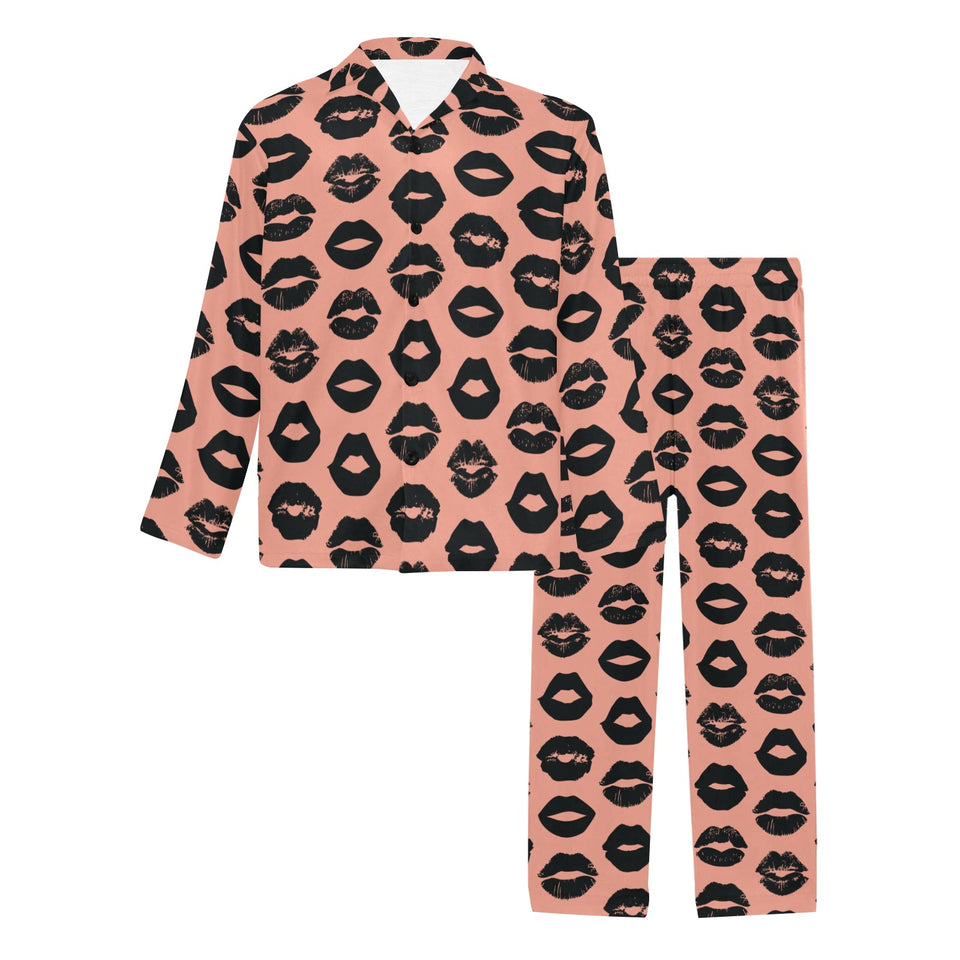 Lips Pattern Print Design 02 Men's Long Pajama Set