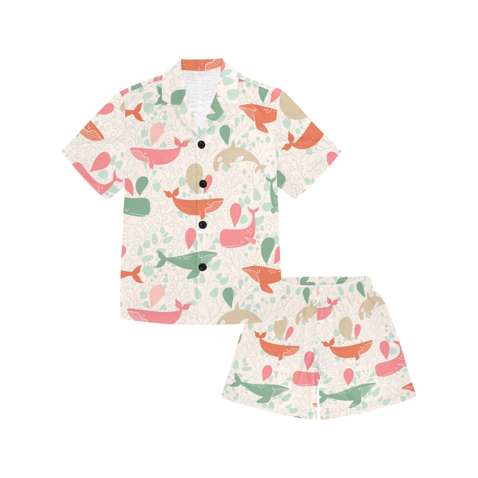 Cute whale pattern Kids' Boys' Girls' V-Neck Short Pajama Set