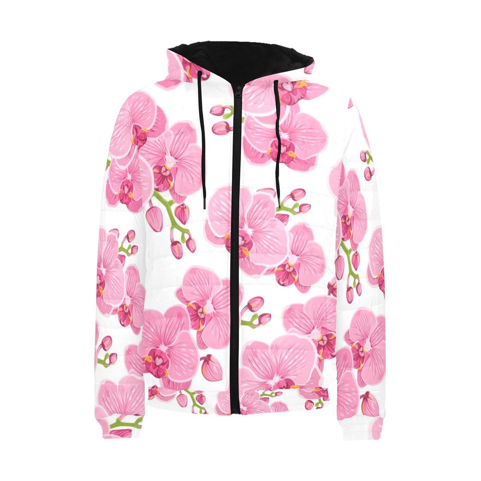 pink purple orchid pattern background Men's Padded Hooded Jacket