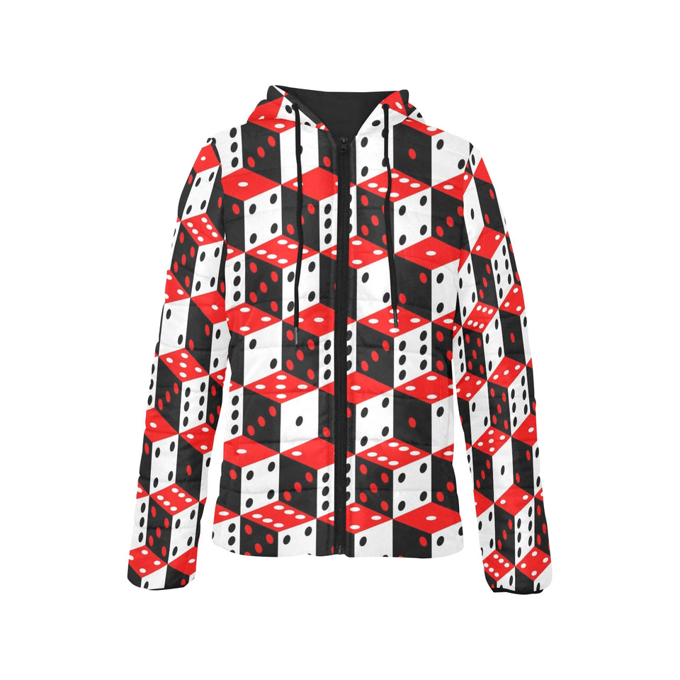 Dice Pattern Print Design 02 Women's Padded Hooded Jacket