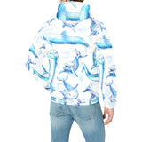 Watercolor dolphin pattern Men's Padded Hooded Jacket