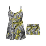 Hand drawn dragonfly pattern Chest Sexy Pleated Two Piece Swim Dress