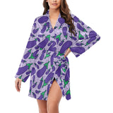 Eggplant Pattern Print Design 03 Women's Long Sleeve Belted Night Robe