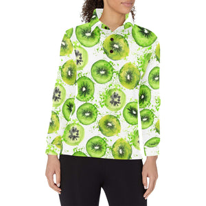 Watercolor kiwi pattern Women's Long Sleeve Polo Shirt
