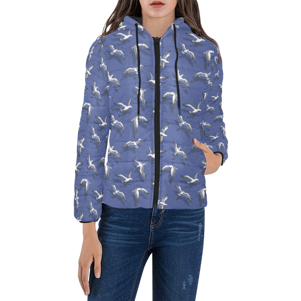 Seagull Pattern Print Design 03 Women's Padded Hooded Jacket