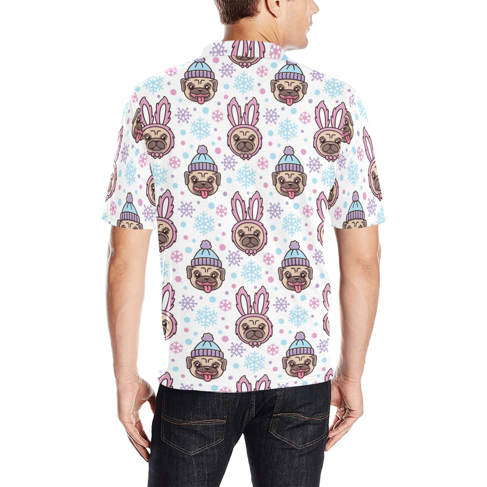 Cute pug hat rabbit costume pattern Men's All Over Print Polo Shirt