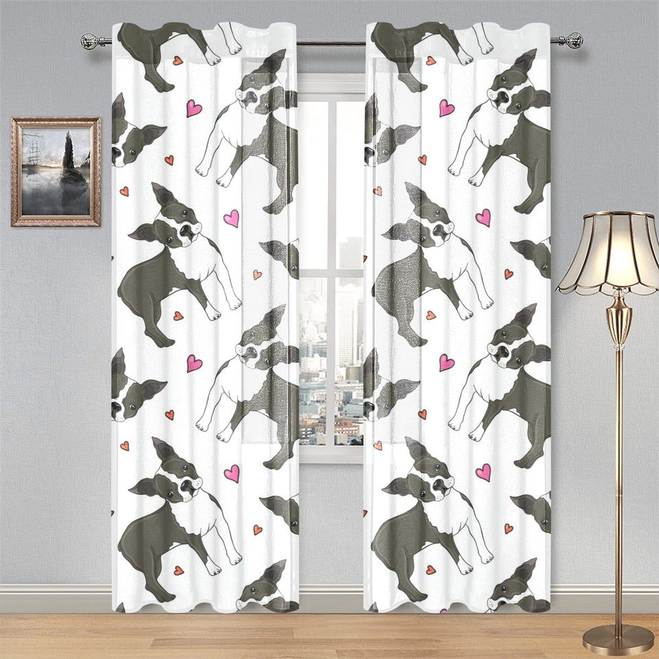 Boston terrier dog hearts vector pattern Gauze Curtain