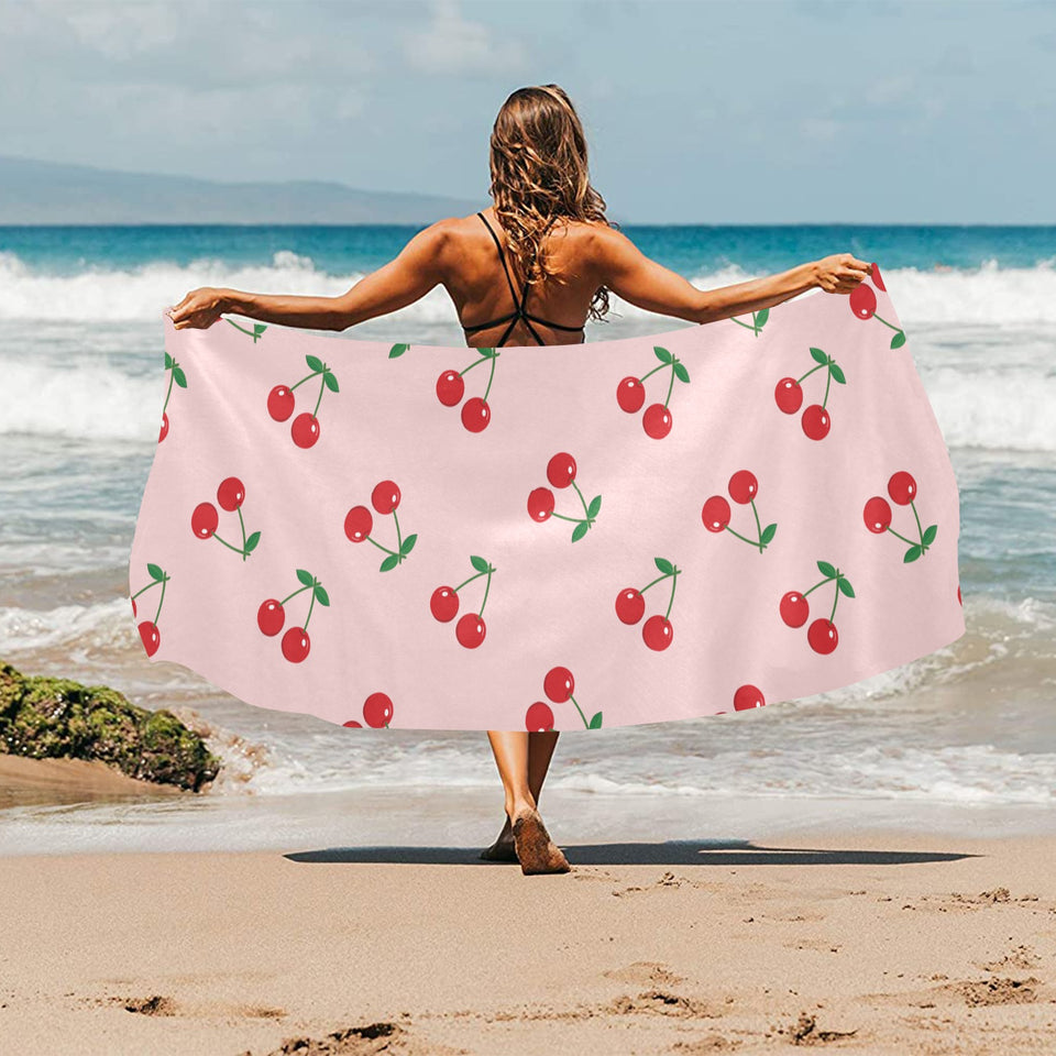 cherry pattern pink background Beach Towel