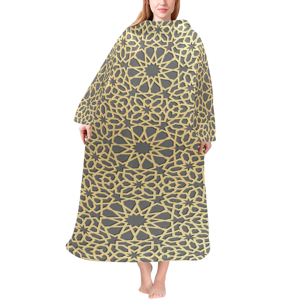 arabic star gold pattern Blanket Robe with Sleeves