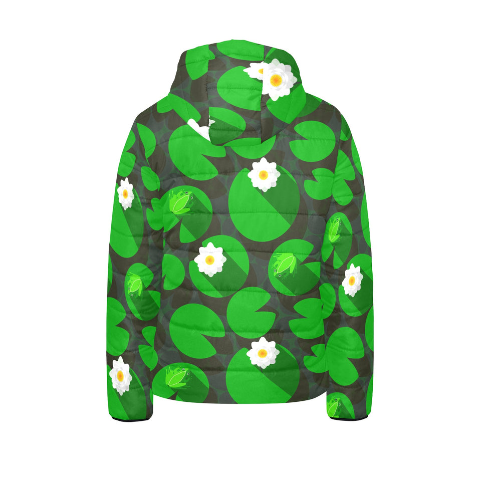 Frog waterlily pattern Kids' Boys' Girls' Padded Hooded Jacket