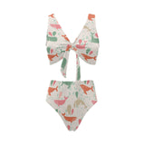 Cute whale pattern Chest Bowknot High Waisted Bikini Swimsuit