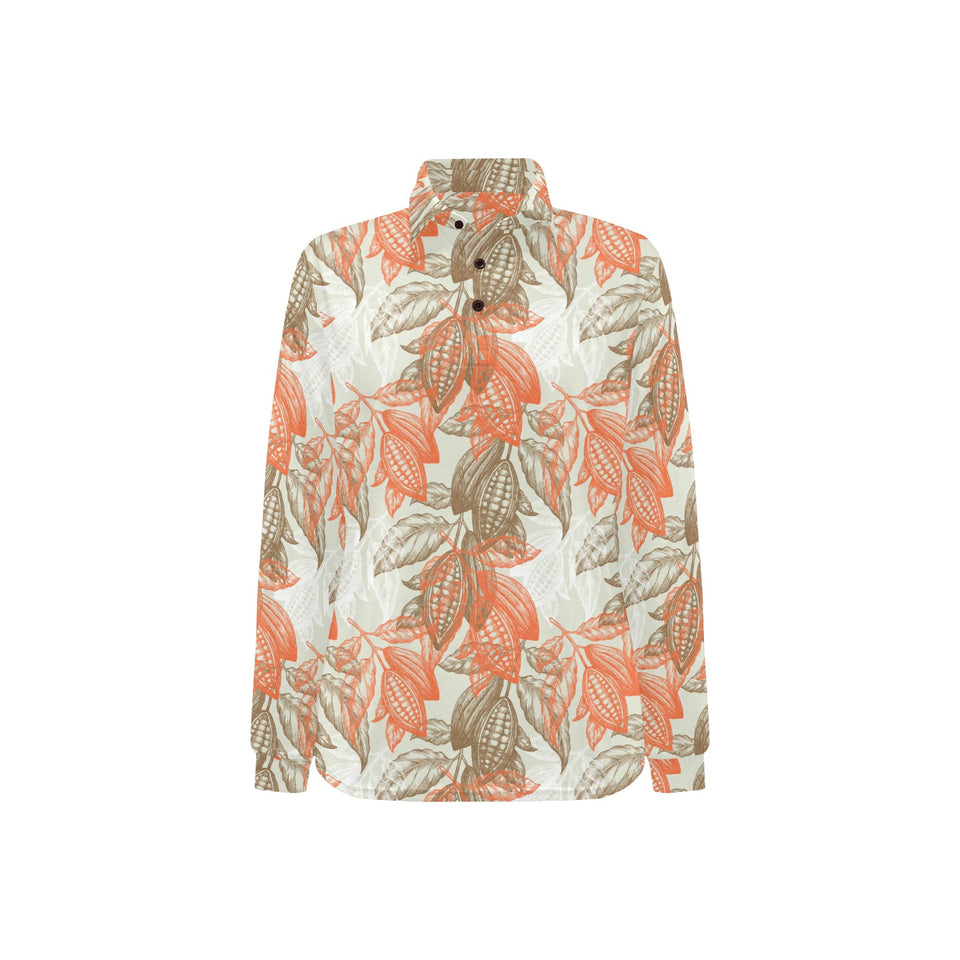 Cocoa beans Cocoa tree pattern Women's Long Sleeve Polo Shirt