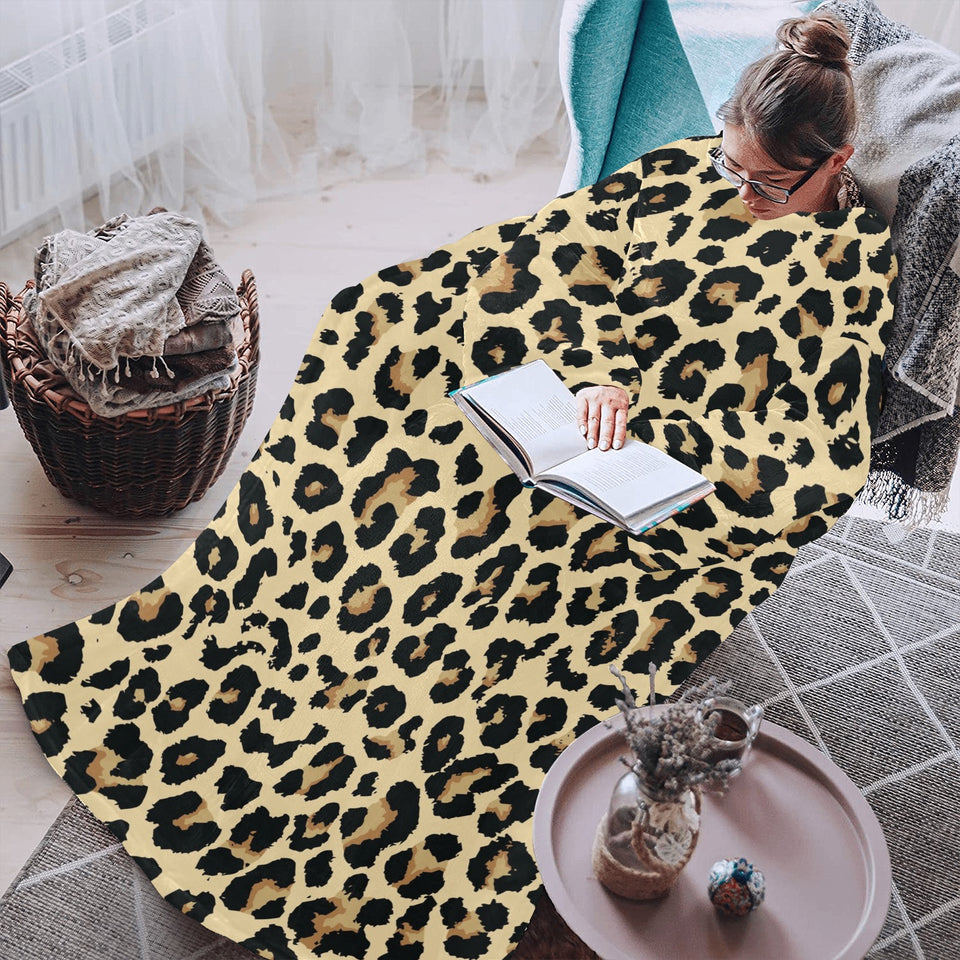 Leopard print design pattern Blanket Robe with Sleeves