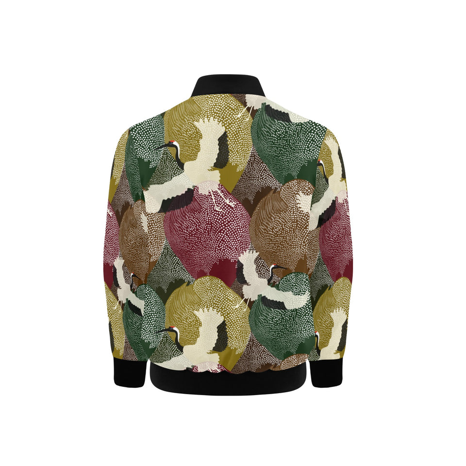 Japanese cranes flying forest dot pattern Kids' Boys' Girls' Bomber Jacket