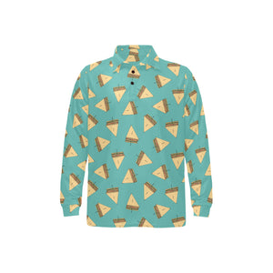 Sandwich Pattern Print Design 03 Men's Long Sleeve Polo Shirt