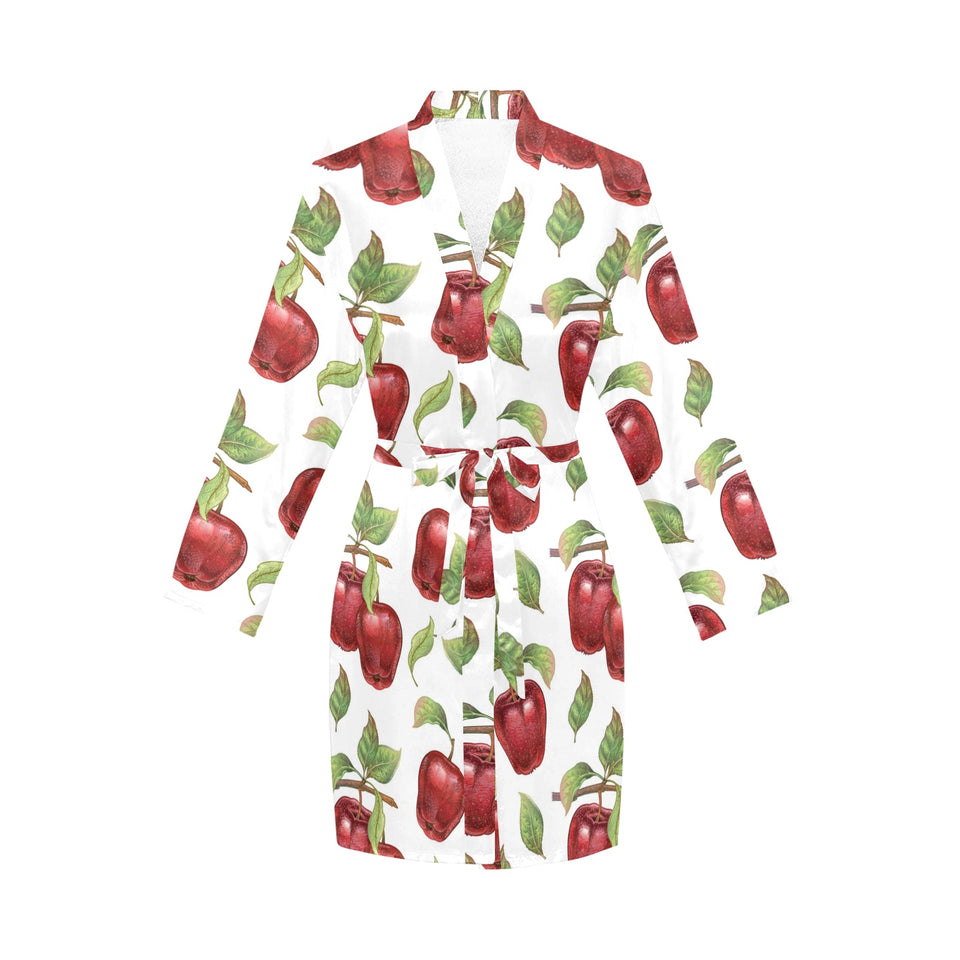 Red apples pattern Women's Long Sleeve Belted Night Robe