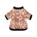 Pink sakura cherry blossom drak brown background All Over Print Pet Dog Round Neck Fuzzy Shirt