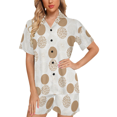Gold Texture mushroom pattern Women's V-Neck Short Pajama Set