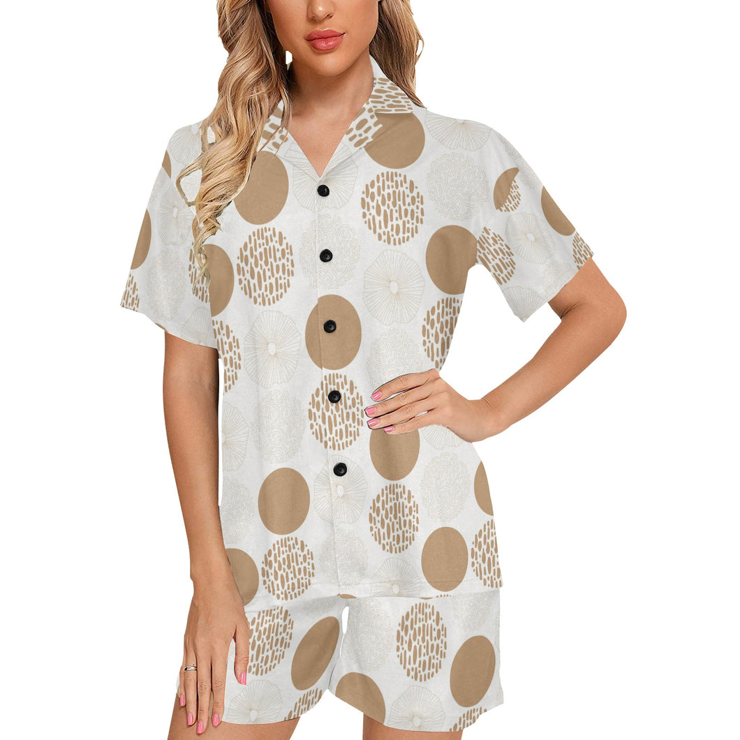 Gold Texture mushroom pattern Women's V-Neck Short Pajama Set