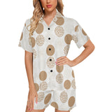 Gold Texture mushroom pattern Women's V-Neck Short Pajama Set