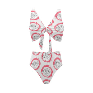 Hand drawn dragon fruit Chest Bowknot High Waisted Bikini Swimsuit