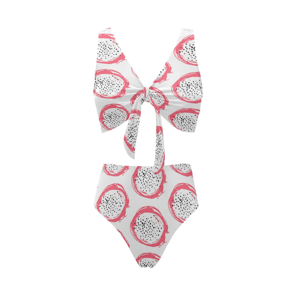Hand drawn dragon fruit Chest Bowknot High Waisted Bikini Swimsuit
